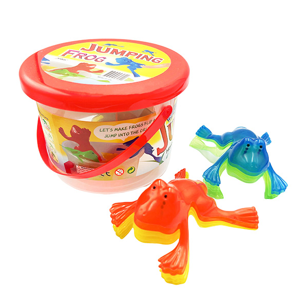 10 Pcs Finger Pressing Jumping Frog Toy with A Bucket